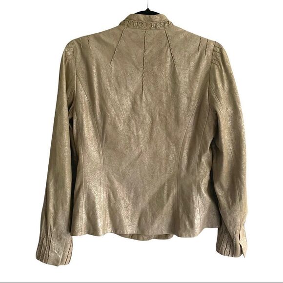 ELIE TAHARI Brigid Metallic Lambskin Leather Jacket Lightweight S - Picture 5 of 12